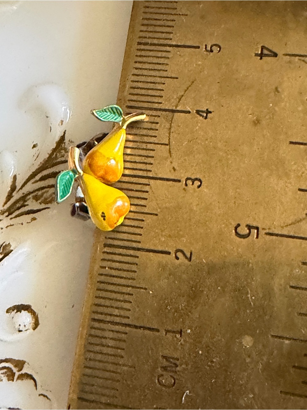 Vintage Dainty Enameled Metal Pear Fruit Earrings